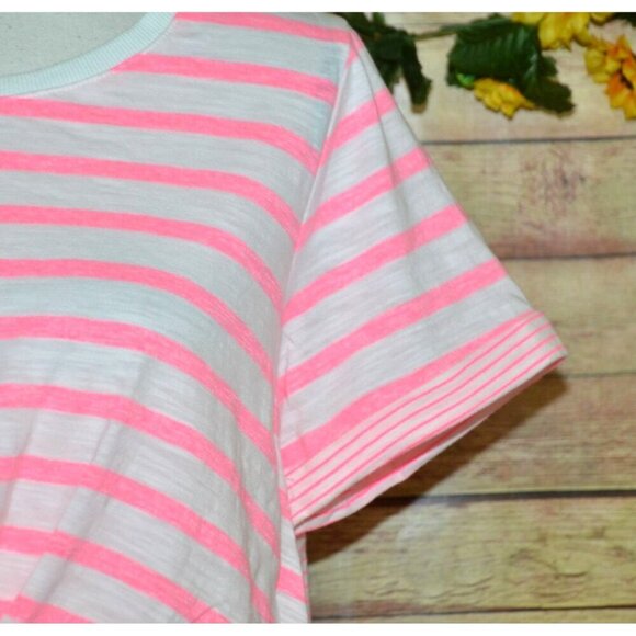 NWOT Skies Are Blue Pink Striped Crop Blouse Top Size L Stretch Beach Summer - Picture 5 of 12